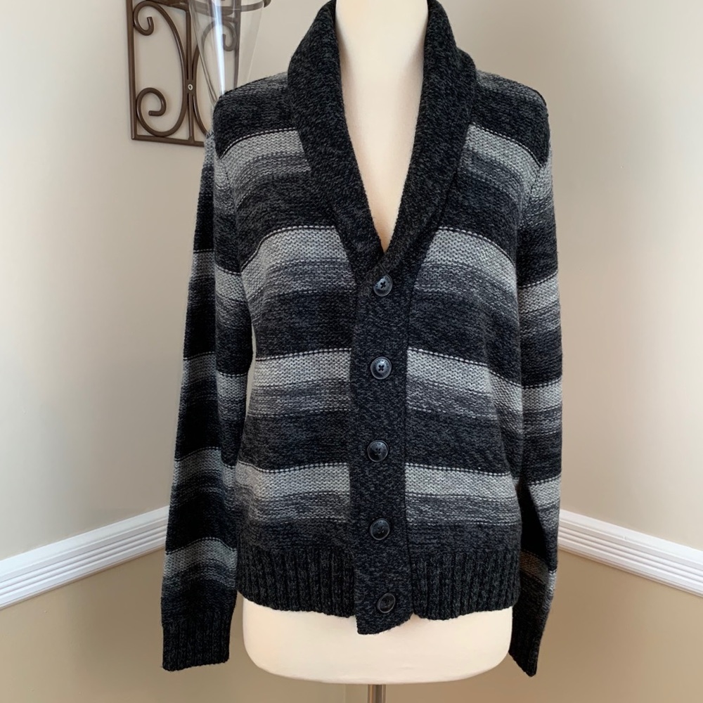 Kenneth Cole Reaction Men’s Shawl Collar Knit Cardigan Sweater Striped S Small
